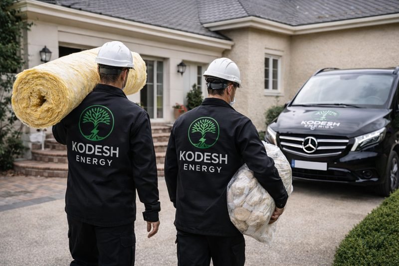 Equipo de Kodesh Energy llegando a una vivienda con material aislante